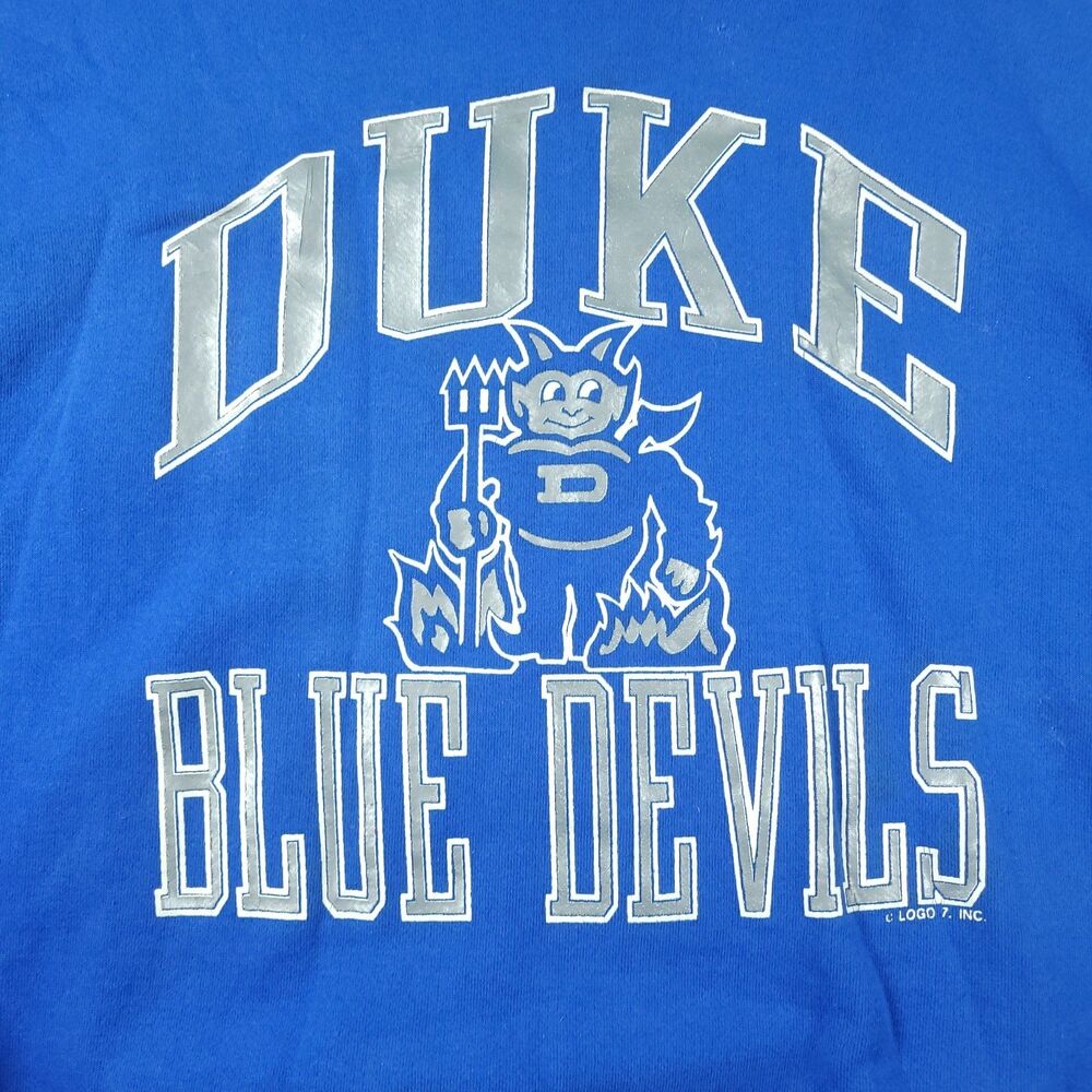 VINTAGE Duke University Blue Devils Sweatshirt Blue Size Large Logo 7 Crewneck